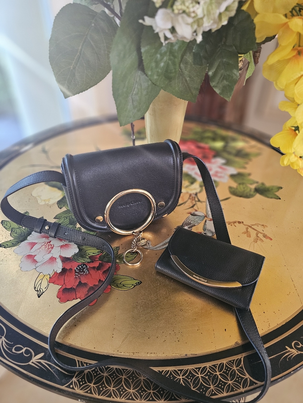 See By Chloé Mara Crossbody Bag & Lizzie Compact Wallet Set - Grained Black